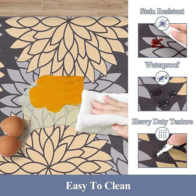 HEBE Anti Fatigue Kitchen Rug Sets 2 Piece Non Slip Kitchen Mats for Floor Cushioned Kitchen Rugs and Mats Waterproof Comfort Standing Mat Runner for Kitchen,Home Office,Sink,Laundry