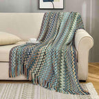 Bohemian Boho Throw Blankets, Knitted with Tassel, Outdoor Reversible Soft Cozy Lightweight Throw Blankets, Couch Bed Sofa Decorative Afghan Throw Blanket All Seasons Blue 50x60 inches