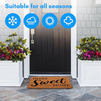 PLUS Haven 17.5x30 Home Sweet Home Door Mat with Heavy-Duty Backing - Coco Coir Doormat for Outdoor or Indoor Uses - Non-Slip Welcome Mats for Entryway or Porch - Easy to Clean - Natural Brown