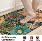 Boho Floral Kitchen Mats for Floor 2PCS Anti Fatigue Mats for Kitchen Floor Cushioned Non Slip Waterproof Memory Foam PVC Kitchen Rugs Set for Sink,Office,Laundry 17.3"x28"+17.3"x47"