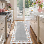 Lahome Runners for Hallways Non Slip Washable Runner Rug,Scalloped Kitchen Runners Rug with Non Slip Backing,Low Pile Soft Boho Floral Runner for Hallway, Entryway, Laundry, Bedroom Ariele