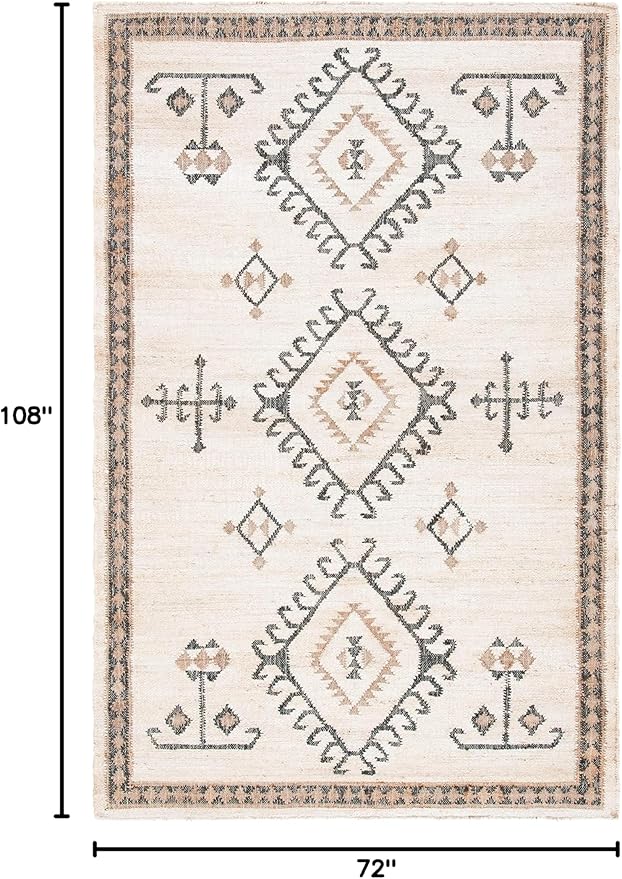 SAFAVIEH Kilim Collection Area Rug - 6' x 9', Ivory & Black, Handmade Flat Weave Jute, Ideal for High Traffic Areas in Living Room, Bedroom (KLM762A)