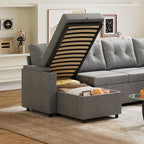 WLIVE 110'' Sectional Couches for Living Room, Pull Out Couch, U Shape 7 Seat Sleeper Sofa with Storage Chaise and Pillows, Removable Sofa Cover, Cups Holders, USB Charging Station, Grey