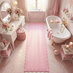 GarveeHome 2.6x10 Scalloped Valentines Washable Runner Rug for Kitchen, Soft Pink Long Hallway Runner Non Slip Entryway Rug Farmhouse Thin Laundry Mat Stain Resistant Carpet for Bathroom Beside Rug