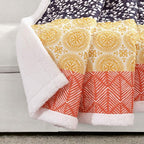 Lush Decor Bohemian Stripe Sherpa Throw Blanket, 50" W x 60" L, Fuchsia & Orange - Bold Colorful Boho Stripe Design - Quilted Print - Soft Sherpa Blanket For Bed, Couch, Or Chair