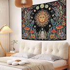 Accnicc Boho Sun and Moon Tapestry Hippie Mushroom Floral Wall Tapestry for Bedroom Aesthetic Vintage Plant Celestial Spiritual Small Tapestries Wall Hanging for Dorm Living Room Decor 48 x 36 Inch