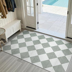 Beeiva Checkered Print 3x5 Washable Rug for Entryway, Non Slip Soft Small Bedroom Rug 3x5 Ultra Thin Moroccan Bathrooom Decor, Gingham Plaid Carpet for Laundry Entry Kitchen Nursery (Green/White)