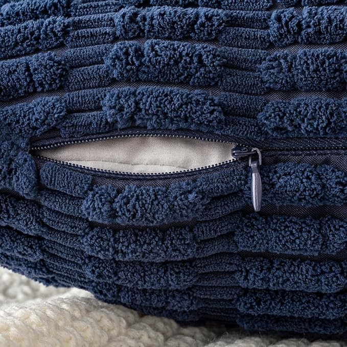 MIULEE Pack of 2 Corduroy Decorative Throw Pillow Covers 12x12 Inch Soft Boho Striped Pillow Covers Modern Farmhouse Home Decor for Summer Coastal Sofa Living Room Couch Bed Dark Blue