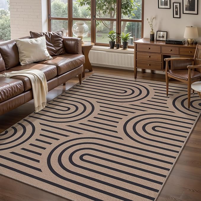Tangsoo Easy Jute Rug 4x6 Washable Area Rug for Outdoor Patio,Rainbow Non-Slip Thin Farmhouse Door Carpet,Boho Indoor Throw Mat for Living Room Bedroom Sunroom Backyard
