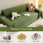 ROOMLIFE Sofa Covers for 3 Cushion Couch Boho Style Green Block Sectional Couch Covers Practical Futon Sofa Slipcover Versatile Couch Cover Blanket for Dogs Cats Couch Protector, 71"x134"