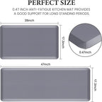 HappyTrends 2 PCS Kitchen Mat Cushioned Anti-Fatigue Floor Mat, Heavy Duty Ergonomic Comfort Foam Standing Mat, Waterproof Non-Slip Kitchen Rugs for Home, Office(17.3"x28"+17.3"x47",Grey)