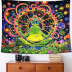 ARTCREATOR Blacklight Frog Mushroom Tapestry, Whimsical Hippie Wall Decor UV Reactive Tapestries Vintage Meditating Frog Tapestries for Living Room Bedroom (29" x 37")