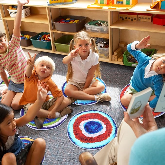 HiiARug Carpet Circles Kids Rug 16Inch Rainbow Crazy Carpet Circle Seats Preschool Classroom Accessories 12pcs Round Flexible Seats Group Activity Spots Marker for Classroom Kindergarden Playroom