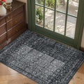 Entryway Rug Door Mat, Washable Samll 2x3 Rug, Black Boho Front Door Mat, Non Slip Area Rugs, Low Pile Throw Accent Entry Carpet for Indoor Entrance, Bathroom and Kitchen(Black 2x3ft)