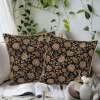 Vintage Tapestry Floral Soft Velvet Throw Pillow Covers Set of 2 Black Brown Bohemian Boho Carpet Flowers Decorative Pillow Covers 18x18 Inch Rustic Retro Rug Pillow Case For Sofa Couch Home Decor