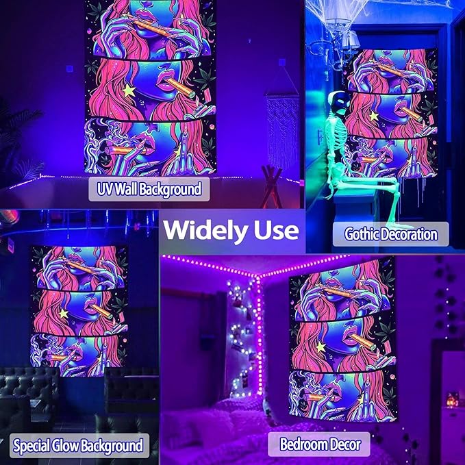 Wegklazax Fantasy Tapestry Blacklight Tapestry for Bedroom Cool Tapestries Wall Hanging for Bedroom and Living Room Pink 60×80 Inches