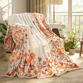 Lahome Floral Fleece Blanket for Women Girls Dorm Boho Decor, Small Throw Blanket for Couch Bed Chair Cover, Decorative Fleece Blanket Throws Mom Gift Spring Home Decor,Orange Wild Flower 50x60