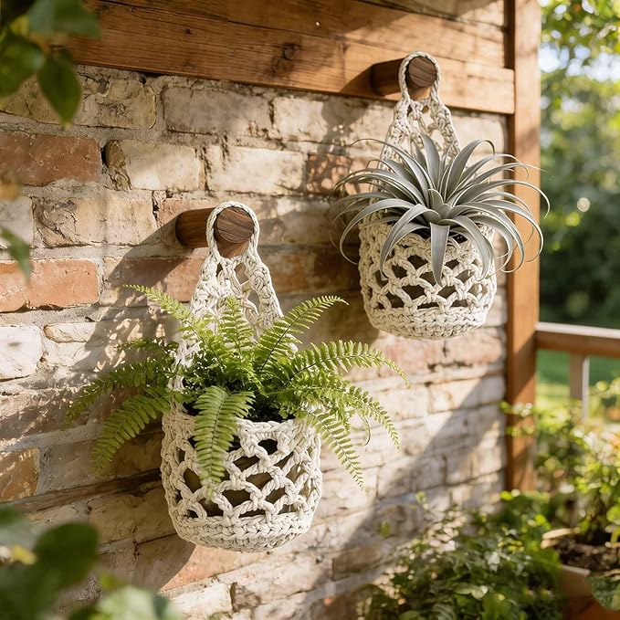 Macrame Plant Hanger Set of 3, Boho Wall Hanging Planter for 4-6 Inch Pots - Handwoven Cotton Rope Wall Decor with S-Hooks for Indoor Plants in Living Room, Bedroom & Office