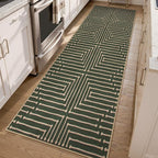 Lahome Maze Lines Easy Jute Kitchen Runner Rug, 2x8 Washable Hallway Runner Rug, Non Slip Green Indoor Outdoor Rugs for Entryway, Nature Front Door Carpet for Laundry Entry