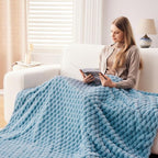 NEWCOSPLAY Super Soft Queen Blanket Blue Premium Silky Flannel Fleece 3D Clouds Stylish Jacquard Lightweight Bed Blanket All Season Use 350GSM (Blue, Queen(90"x90"))