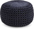 SIMPLIHOME Renee Round Pouf - 20 inch Wide Upholstered Velvet Ottoman in Navy, Boho Footstool or Extra Seating for Living Room or Bedroom with Button-Tufted Pleated Design, Assembled