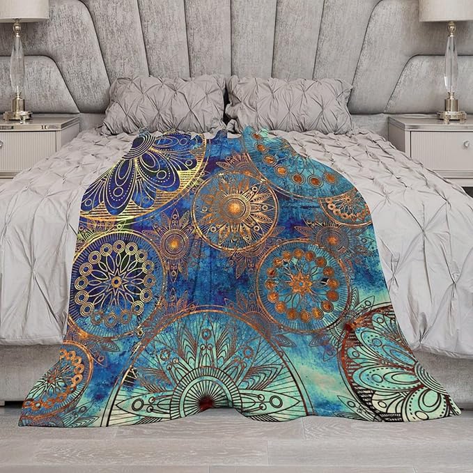 Boho Floral Throw Blanket Retro Mandala Flower Vintage Mystical Dream Style Theme Blanket for Sofa Bed Couch Chair Or Dorm 40"x50"
