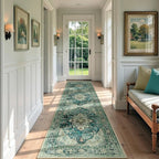 Area Rugs 2'x7' Runner Rug Non Slip Washable for Kitchen Hallway Bedroom Beside Laundry Room Bathroom Rug, Floor Carpet, Dark Blue Vintage