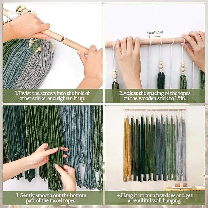 KHOYIME Macrame Wall Hanging Large Boho Home Decor Aesthetic, Bohemian Green Tassels Tapestry Modern Handmade Artwork Chic Wall Art Decorations for Living Dining Room Bedroom Nursery Office 38.5"x43"