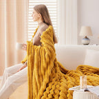 NEWCOSPLAY Super Soft Queen Blanket Mustard Yellow Premium Silky Flannel Fleece 3D Ribbed Jacquard Lightweight Bed Blanket All Season Use (Mustard Yellow Ribbed, Queen(90"x90"))