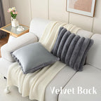 FUTEI Grey Decorative Throw Pillow Covers 26x26 Inch Set of 2, Square Soft Faux Rabbit Fur Thick Striped Euro Pillow Shams,Spring Home Decor for Couch Bed Living Room