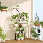 C3 Plant Stand Indoor with Grow Lights, 8 Tiered 62.2" Tall Plant Stand, Corner Large Metal & Wood Plant Shelf, S-Shaped Plant Display Shelves for Living Room, Patio, Outdoor