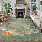 Lahome Floral 9x12 Area Rugs for Living Room Bedroom, Soft Washable Rugs 9x12 Stain Resistant, Ultra-Thin Non-Slip Boho Dining Room Rug Accent Carpet for Office Flore (9x12ft,Green)