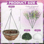 2 Sets Artificial Lavender Flowers with Hanging Basket for Outdoor Indoor Artificial Faux Hanging Flowers Plants Rattan Lining for Porch Garden Yard Spring Summer Decor(Colorful)