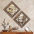 Boho Wall Mirror Decor, Set of 2 Rustic Farmhouse Mirror 12x12 Inch, Square Shatterproof Vintage Style Mirrors for Wall, Small Decorative Mirrors for Living Room, Bedroom(Redbrown)