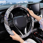 SEG Direct Steering Wheel Cover Handwoven Flax with Geometric Patterns, Anti-Slip & Breathable, Ethnic Style Steering Wheel Protector, Fits 14.5" - 15.25" Wheels