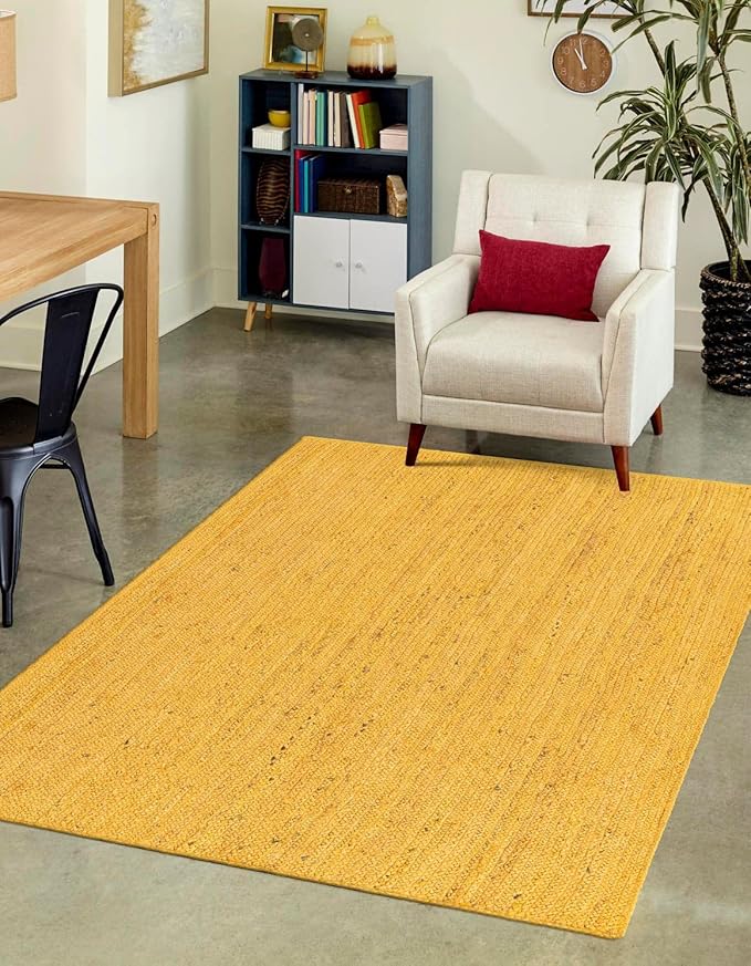 Unique Loom Braided Jute Collection Area Rug - Dhaka (6' 1" x 9' Rectangle, Yellow)
