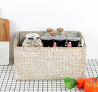 Hipiwe Seagrass Storage Basket Bin Rectangular Handwoven Wicker Storage Box with Handle Opened Baskets for Shelf Organizing Closet Bathroom, 13.3 x 9.8 x 6.7 Inch