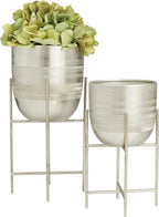 Deco 79 Metal Indoor Outdoor Planter Small Planter Pot with Removable Stand, Set of 2 Planters 6", 5"W, Silver