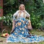 Boho Throw Blanket 60"x80" 100% Cotton Floral Twin Size Bed Blanket with Flower Bird,Reversible Soft Breathable Lightweight Spring Decorative Blankets with Fringe for Couch Sofa Decor All Season