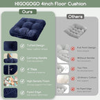 HIGOGOGO Floor Pillow Cushion for Adults, Meditation Cushion Pillow, Large Square Floor Sitting, Tufted Corduroy Cover, for Tatami Living Room or Yoga, 22x22 Inch, 2Pack, Navy