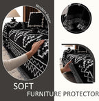 VClife Boho Couch Cover Chenille Sofa Cover for Sectional Sofa, Non Slip Couch Covers for 3 Seater Sofa Pet Friendly Sofa Protector with Tassel, Tribal Pattern Couch Slipcover, Black, 71"X150"