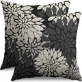 Black Cream Grey Gray Pillow Covers 20X20 Inch Set of 2, Modern Dahlia Floral Print Decorative Throw Pillow Covers Outdoor Farmhouse Cushion Case for Home Couch Sofa Bed Decoration