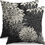 Black Cream Grey Gray Pillow Covers 20X20 Inch Set of 2, Modern Dahlia Floral Print Decorative Throw Pillow Covers Outdoor Farmhouse Cushion Case for Home Couch Sofa Bed Decoration