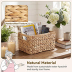 GRANNY SAYS Wicker Storage Baskets for Shelves, Wicker Baskets for Organizing, Water Hyacinth Woven Basket for Storage, Rectangle Basket for Pantry, Laundry, 2-Pack