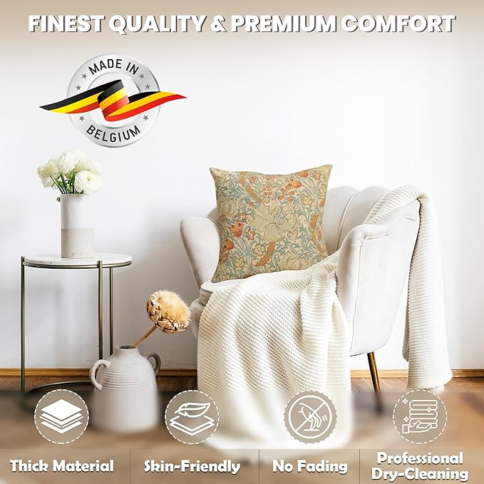 Charlotte Home Furnishings Throw Pillow Covers Decorative Boho Pillow Cover for Couch Living Room Golden Lily Light Square Cushion Cases 18x18 in European Cotton Jacquard Woven Cozy Bedroom Decor