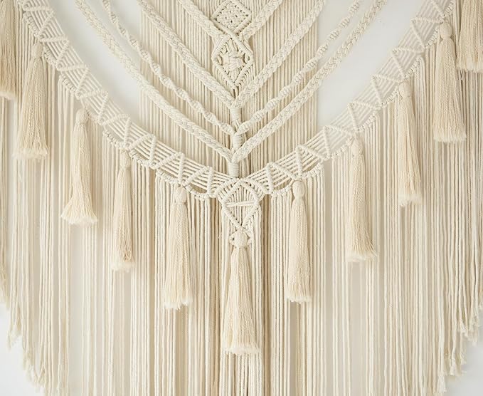 Jakalin Large Macrame Wall Hanging Handmade Art Home Decor 47" Wx 55" L Boho Wall Decor Wedding Bedroom Living Room Handmade Yarn Wall Art
