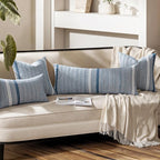 ANRODUO Pack of 2 Boho Throw Pillow Covers 26x26 Inch Farmhouse Decorative Couch Pillow Cases Jacquard Cushion Cover Neutral Accent Pillows of Bed Sofa Bedroom Living Room Home Decor, Navy Blue