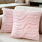 Pink Couch Pillow Covers 20" x 20" Striped Elegant Fluffy Blush Decorative Pillow Covers Faux Fur Boho Texture Throw Pillow Covers Decor for Sofa Chair Livingroom - 2 Pieces