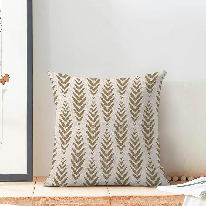 BETGINY Tan Khaki Boho Pillow Covers 16 x 16 Inch Pack of 2, Bohemian Ethnic Herringbone Pattern Decorative Throw Pillow Covers Linen Modern Geometry Farmhouse Outdoor Pillowcase for Sofa Couch Decor