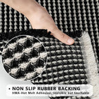 MIULEE Set of 2 Waffle Bathroom Rugs, Boho Bath Rugs Non Slip Washable, Super Absorbent Bath Mats, Ultra Soft Rubber Backed Shower Mats for Bathroom Floor, Tub, Black & Cream, 17"x24"+18"x30"